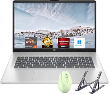 HP Laptop de 17,3 polegadas, tela Full HD (1920 x 1080), processador AMD Ryzen 5 (Beats i7-11370H), 16 GB de RAM, SSD de 512 GB, Windows 11 Home, webcam, Wi-Fi, Bluetooth, prata natural, acessório