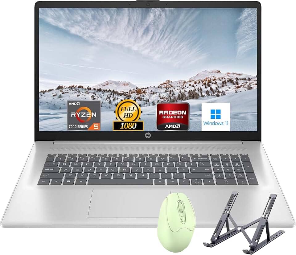 HP Laptop de 17,3 polegadas, tela Full HD (1920 x 1080), processador AMD Ryzen 5 (Beats i7-11370H), 16 GB de RAM, SSD de 512 GB, Windows 11 Home, webcam, Wi-Fi, Bluetooth, prata natural, acessório
