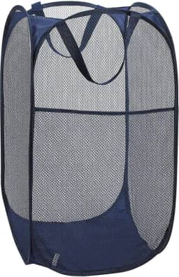 Malha portátil para lavanderia com alças duráveis, cesto dobrável para guardar roupas, cesto de tecido para viagem, ótimo para quarto de crianças em casa, dormitório de faculdade, viagem, Dark Blue
