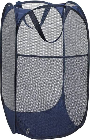 Malha portátil para lavanderia com alças duráveis, cesto dobrável para guardar roupas, cesto de tecido para viagem, ótimo para quarto de crianças em casa, dormitório de faculdade, viagem, Dark Blue