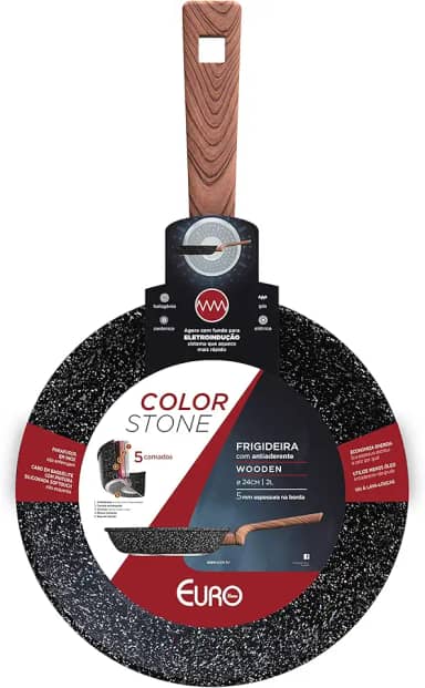 Euro Home - Frigideira 24 cm, 1.5 L de Alumínio com Antiaderente Color Stone Wooden - ALU8303-WD