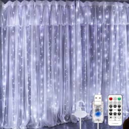 Cortina de LED 3x3m 300 LEDs Branca Frio | Pisca Pisca Cascata USB com Controle Remoto, 8 Modos, Temporizador, à Prova d’Água IP68 | Decoração de Natal, Festa, Casamento e Casa (Branco Frio)
