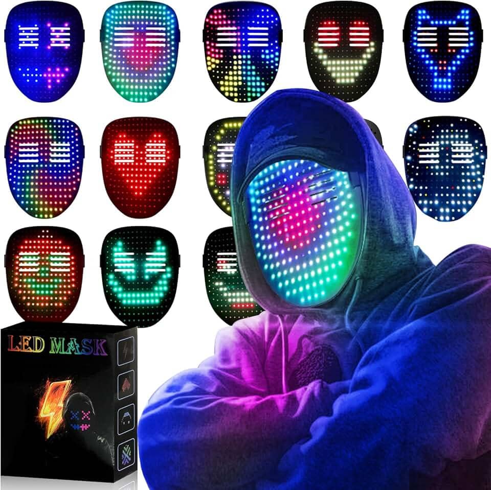 MEGOO Máscara de LED com gesto que transforma o rosto,máscara de brilho luminoso com luz digital fria de LED para fantasia de DJ,mascarada,rave,cosplay,festa de aniversário,para adultos e crianças