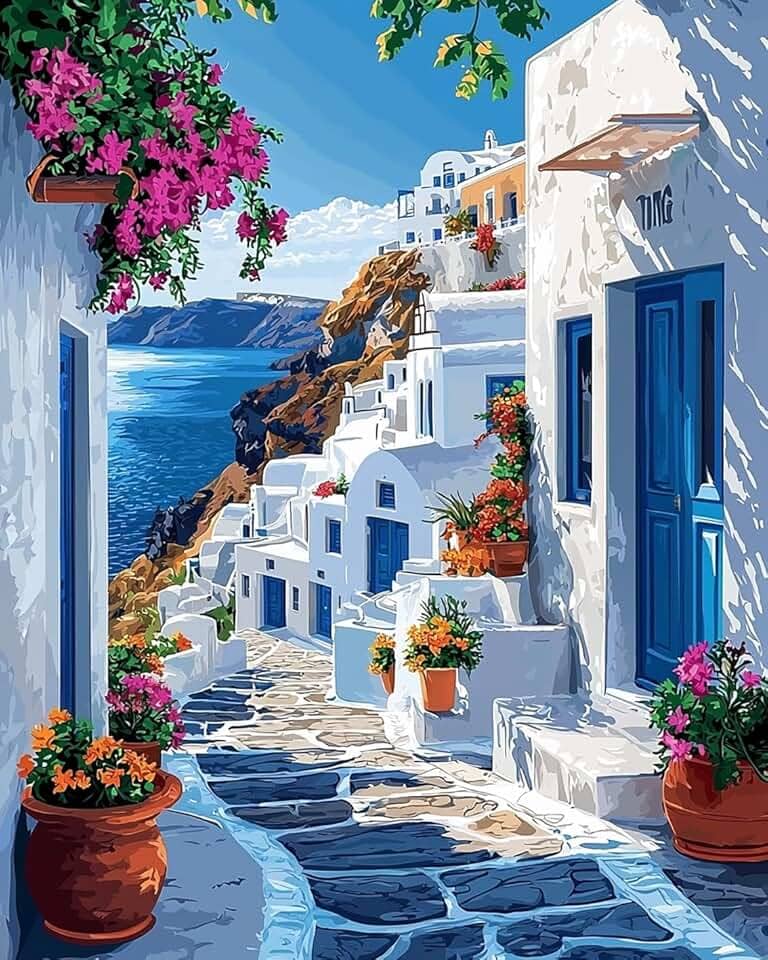 Mrnsiet Kits de pintura por números para adultos iniciantes, kits de pintura por números de cidade litorânea fácil em tela, kits de pintura a óleo de cidade costeira para adultos kits de pintura por