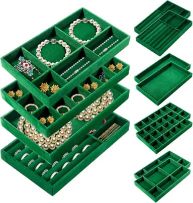 Bandejas organizadoras de joias para gavetas, conjunto de 12 peças empilháveis de inserções de armazenamento de joias, expositor para organização de joias, brincos, anéis, colares, pulseiras, cômoda e