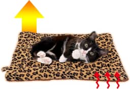 FLYSTAR Tapete de cama para gatos - Almofada fofa de leopardo com aquecimento automático, flanela macia e algodão, tapete confortável para gatos internos adequados para gatos pequenos, médios e
