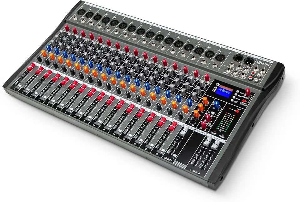 VDA216L Mixer Profissional 16 Canais para Shows ao Vivo, Karaokê - USB/Bluetooth, Efeito de Reverb, Saída de Monitoração, Controle de Som de Estúdio e Palco (Alimentação 110V/220V)