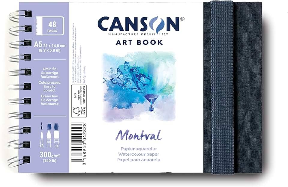 CANSON Caderno Artbook Sketchbook Montval Aquarela Espiral Grão Fino 300g/m² A5 14,8 x 21cm 24 Folhas