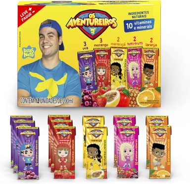AVENTUREIROS - Sucos de Sabores Mistos em Caixinha - Sem Ingredientes Artificiais, Sem Glúten - Contém 10 Vitaminas e Minerais, Ingredientes Naturais - Vegano - Pack 12 x 200ml