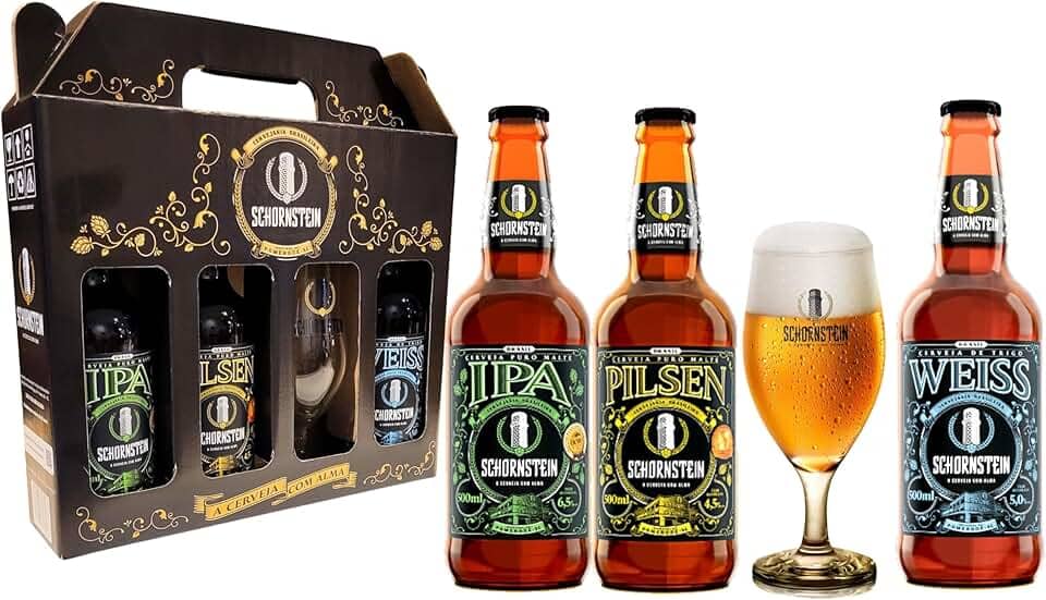Kit de Cerveja Artesanal para Presente - Schornstein 3 Garrafas 500 ml + Taça 350 ml