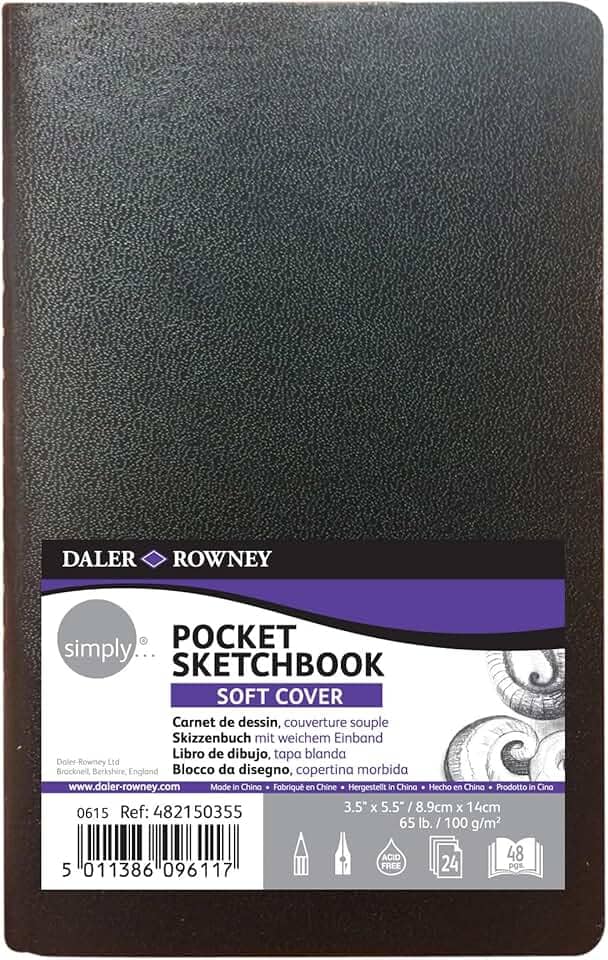 DALER ROWNEY Simply Sketchbook, Papel para Desenho em Caderneta, Tamanho 14x8,9cm, Capa Flexível
