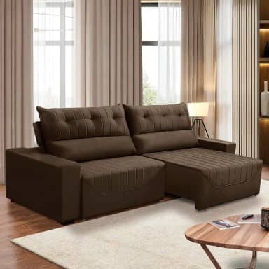 Sofá Retrátil e Reclinável 5 Lugares 3,00m Antonella Veludo Marrom Adonai Estofados