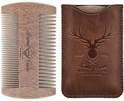 Menesia Pente de barba de sândalo com estojo - Dentes finos e grossos, pente de bolso de madeira para barbas, bigodes e cabelo, design de caveira marrom