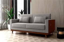 Sofa Cama Aconchegante Esther 3 Lugares Linho Cinza (Cinza/Cacau)