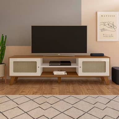 Rack para Tv ate 75" com 2 portas CHARLOTTE cor Cinamomo c/Off White - Artely