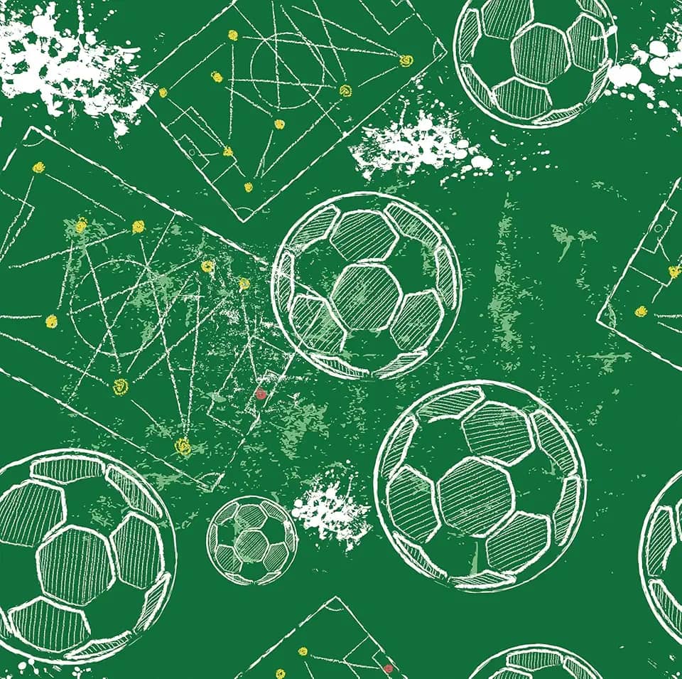ReWallpaper Papel de parede verde de 17,5 pol. × 23 m, papel de parede esportivo vintage, papel de parede de futebol para quarto