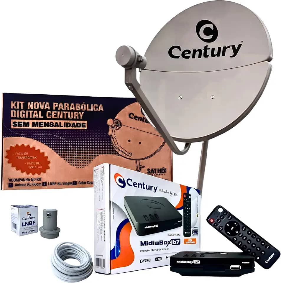 Kit Antena Parabólica c/Receptor Digital Century Midiabox B7 Sat Hd Regional