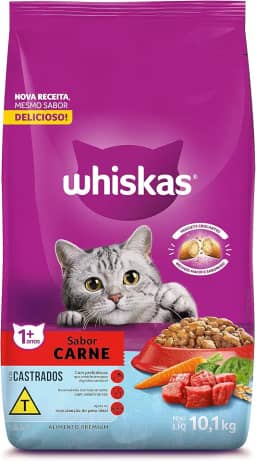 whiskas Ração Whiskas Para Gatos Adultos Castrados Sabor Carne - 10,1Kg