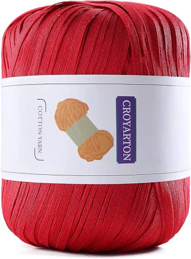 Fio de ráfia para crochê, fio de algodão macio para crochê, bolsa de praia de verão, 114 jardas/fio de papel de fita de 50 g para iniciantes, bolsa de tricô de mão DIY (vermelha)