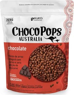Hart's Natural ChocoPops Australia Chocolate | Cereal Matinal Sem Adição de Açucar, Sem Glúten, Sem Lactose, Vegano | 100% Natural | Alto em Fibras | 200g