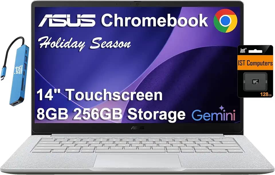 ASUS Laptop Chromebook CX14 (tela sensível ao toque FHD de 14 polegadas, Intel Celeron N4500, 8 GB de RAM, armazenamento de 256 GB (128 GB eMMC + cartão SD de 128 GB)) para casa e estudantes, webcam