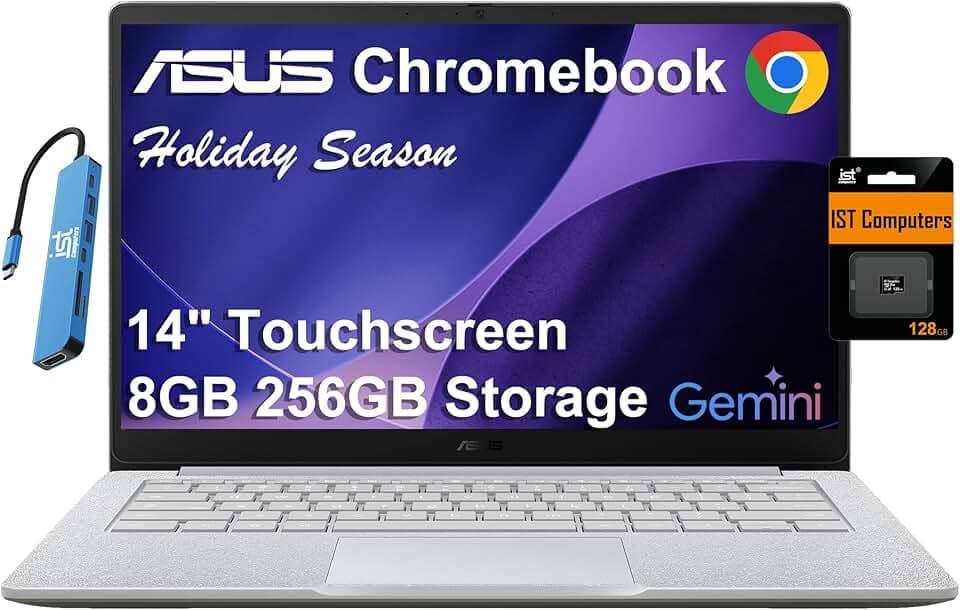 ASUS Laptop Chromebook CX14 (tela sensível ao toque FHD de 14 polegadas, Intel Celeron N4500, 8 GB de RAM, armazenamento de 256 GB (128 GB eMMC + cartão SD de 128 GB)) para casa e estudantes, webcam