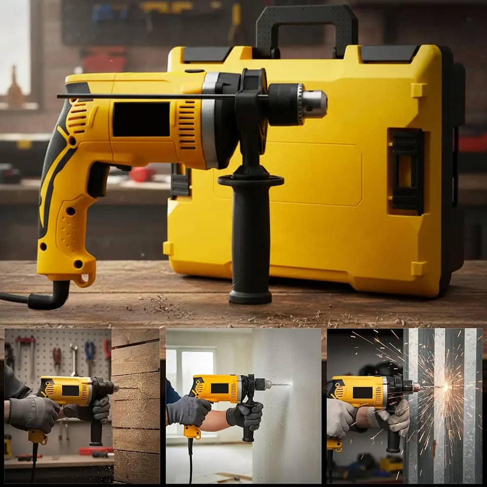 Furadeira Impacto Profissional Nakasaki 13mm 900w Com Maleta (Amarelo 110v)