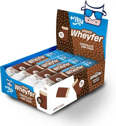 Chocowheyfer, Mais Mu, Wafer Proteico Sabor Chocolate e Coco, 6g de Proteína, Zero Açúcar, Display com 12 Unidades