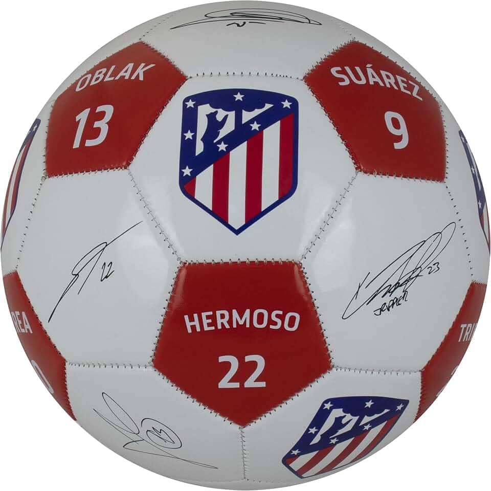 Maccabi Art Bola de futebol oficial do Atlético Madrid com assinaturas de jogadores e números de jogador, tamanho 5