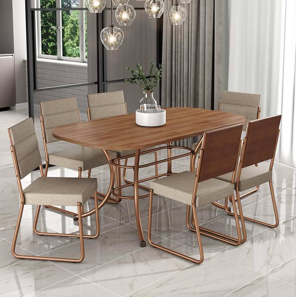 Conjunto Sala de Jantar Mesa e 6 Cadeiras Fênix Carraro (Rosê)