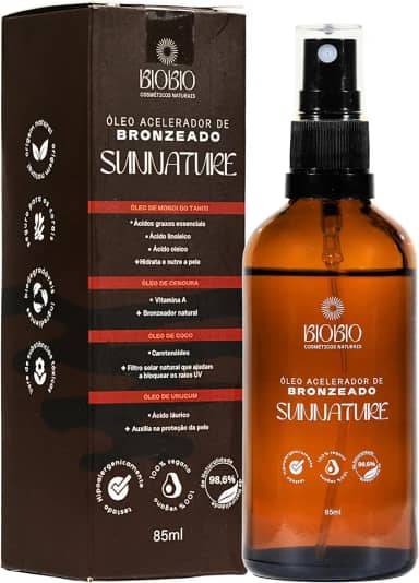 Óleo Acelerador de Bronzeado Natural 98,6% – Rápido Bronzeamento com Hidratação e Nutrição da Pele