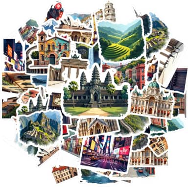 35 peças de adesivos de arquitetura de marcos mundiais de arquitetura de brinquedo detalhados para laptop, bagagem, álbum de recortes, diário, adesivo, mala, telefone, bagagem, laptop, guitarra, carro