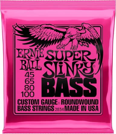 Cordas para baixo Ernie Ball Super Slinky P02834, revestimento de níquel, calibre 45-100