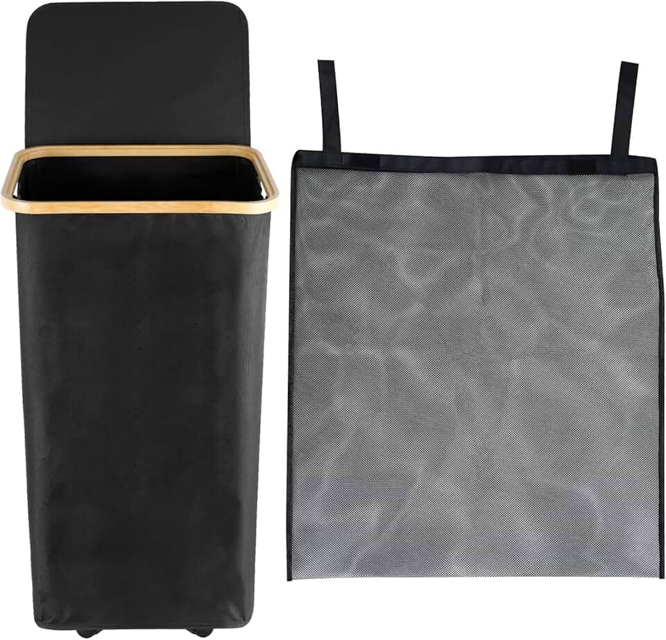 Cesto de roupa suja com rodinhas de 110 L, cesto de roupa suja com tampa e bolsa interna removível, cesto de roupas sujas dobrável com alça, cesto de roupa elegante para lavanderia, banheiro, quarto