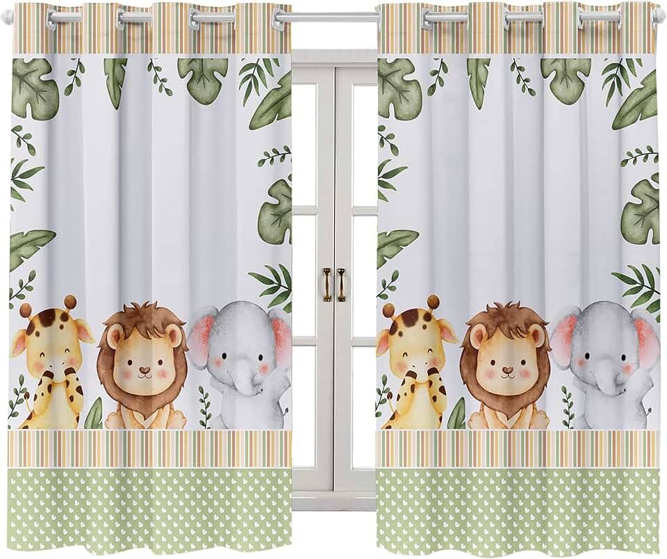 Cortina Infantil Safari Baby 2,00x1,50 Decoração Menino Menina