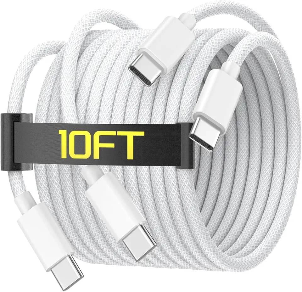 [Certificado MFi] Cabo de carregamento USB C para USB C de 3,5 m para iPhone 16/16 Plus/16 Pro/16 Pro Max/15/15 Plus/15 Pro/15 Pro Max/Galaxy/Pixel, pacote com 2 cabos de carregador 60W tecido para