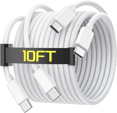 [Certificado MFi] Cabo de carregamento USB C para USB C de 3,5 m para iPhone 16/16 Plus/16 Pro/16 Pro Max/15/15 Plus/15 Pro/15 Pro Max/Galaxy/Pixel, pacote com 2 cabos de carregador 60W tecido para