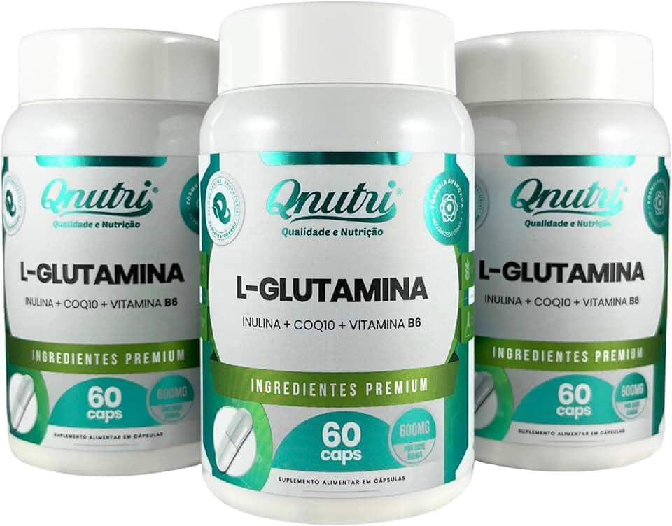 Kit 3x L-Glutamina Qnutri Suplemento Natural Aminoácidos 60 cápsulas