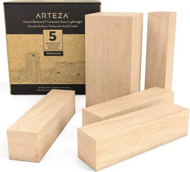 ARTEZA Blocos de talha de tília, conjunto de 5, um 10 x 5 x 5 cm e quatro 10 x 2 cm, blocos de madeira para esculpir, artesanato, talhar