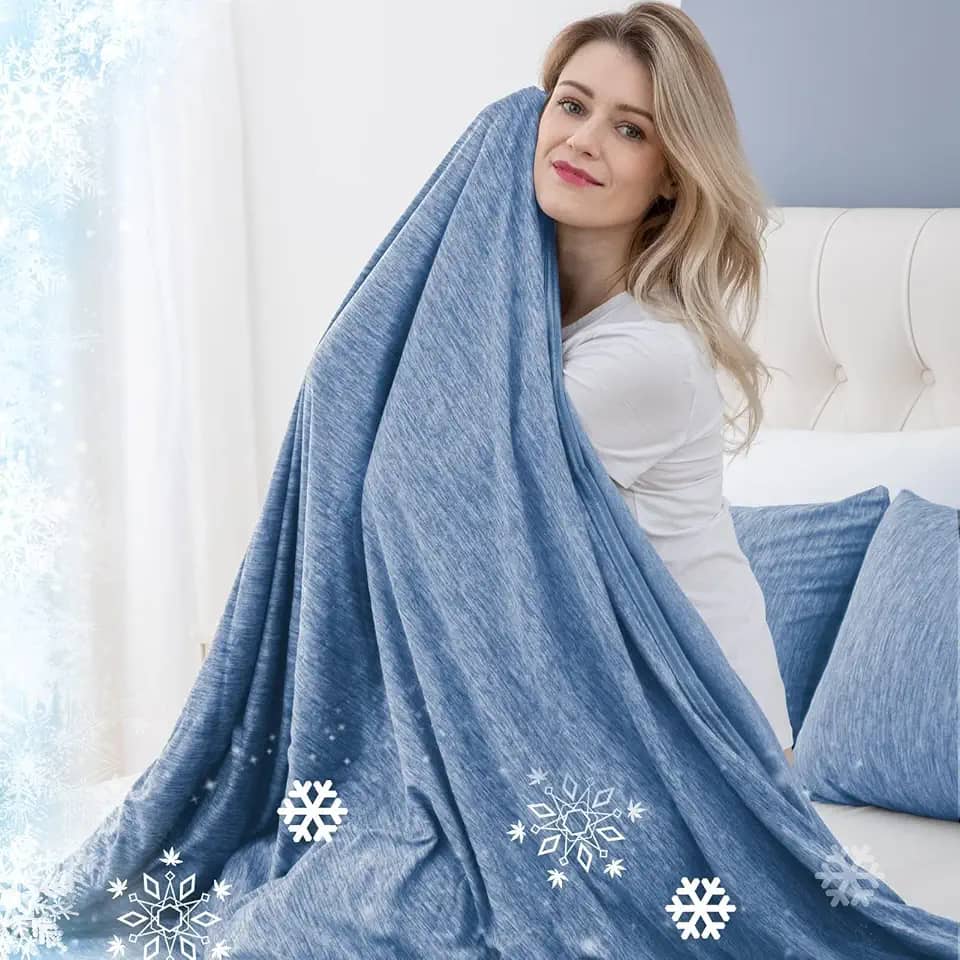 CHOSHOME Cobertores de resfriamento para pessoas que dormem com calor, Cobertor de gelo para o verão, cobertor leve e respirável, Cobertores frios para dormir,suores noturnos, Azul, 127 x 178 CM