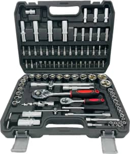 Jogo de Chaves Soquete Catraca 1/4 e 1/2 Pol 94 Peças Aço Cromo Venádio