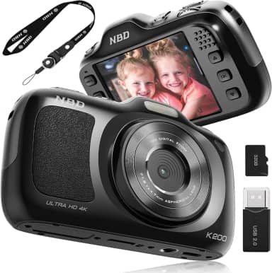 Câmera digital 4K verdadeira com modo beleza, câmera vlogging de 64 MP para iniciantes, zoom 16X, antivibração e foco automático, cartão de 32 GB, câmeras portáteis ultra compactas de 120 g para