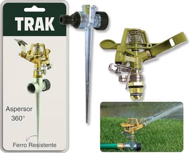 TRAK Aspersor Rotativo 360° com Estaca, Alcance 4-6m, Conexão 1/2", Vazão 800-1200 L/h