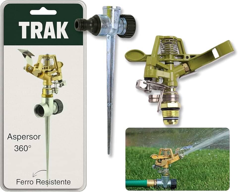 TRAK Aspersor Rotativo 360° com Estaca, Alcance 4-6m, Conexão 1/2", Vazão 800-1200 L/h