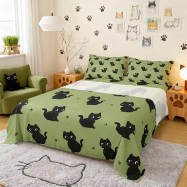 Jogo de lençol kawaii para crianças, estampa de pata de gato, tema de animais de estimação, decoração de casa com bolso profundo, lençol de cima, tamanho solteiro