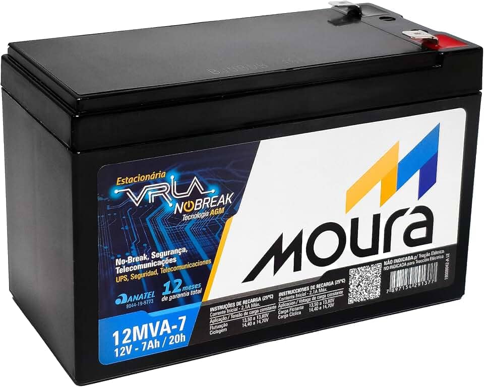 Bateria para Nobreak 12V 7Ah Estacionária Tecnologia VRLA AGM Moura