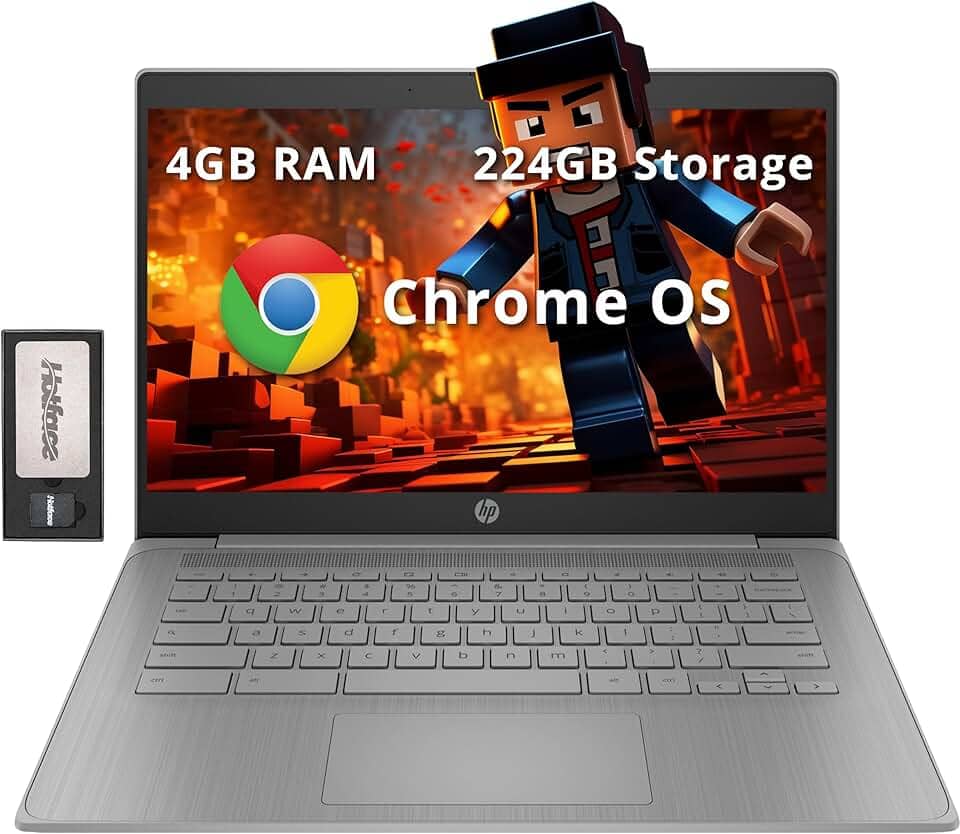 HP Laptop Chromebook HD de 14 polegadas para negócios e estudantes, Intel Celeron N4120, 4 GB LPDDR4, 224 GB de armazenamento (64 GB eMMC + estação de ancoragem de 160 GB), gráficos UHD, webcam,
