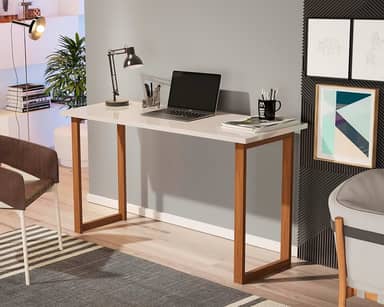 Mesa de Estudo 76 cm pés Madeira para Casa Escritório Prática Tampo Off White