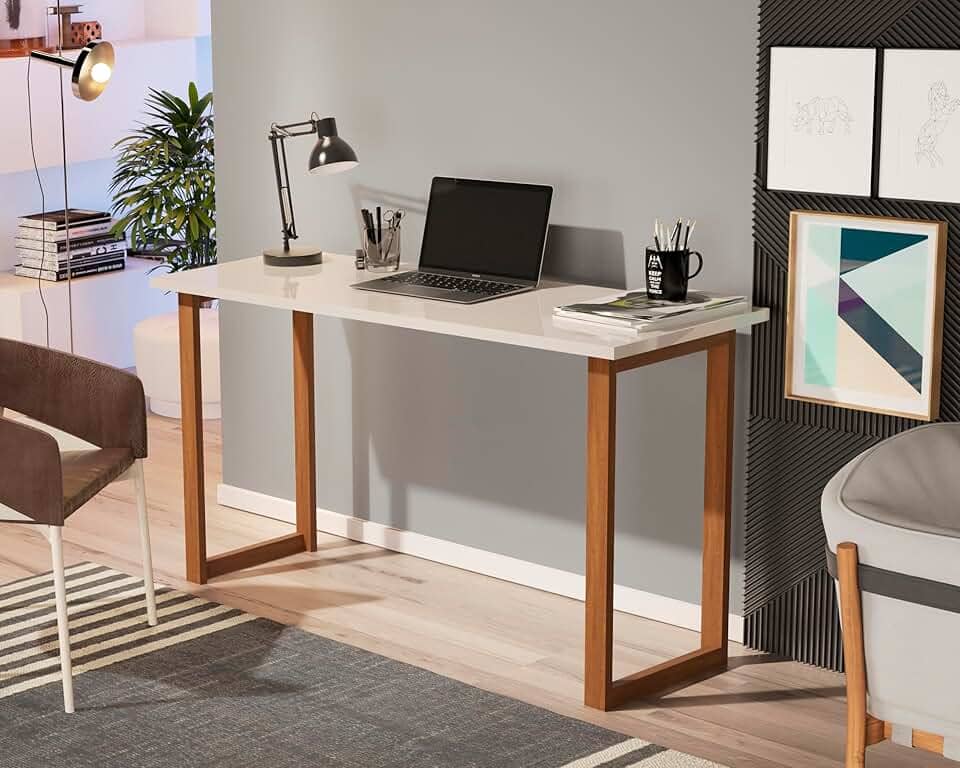 Mesa de Estudo 76 cm pés Madeira para Casa Escritório Prática Tampo Off White
