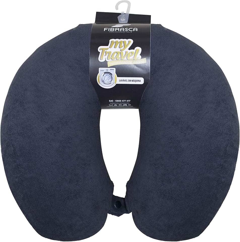 Travesseiro de Viagem My Travel - Fibra Siliconizada - Preto - Fibrasca, Formato "U" anatomico cervical